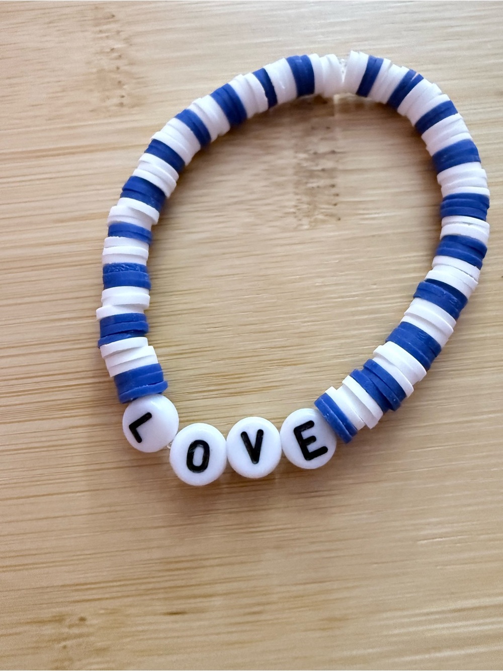 Kids Blue & White 'LOVE' Letter Bead Stretch Bracelet
